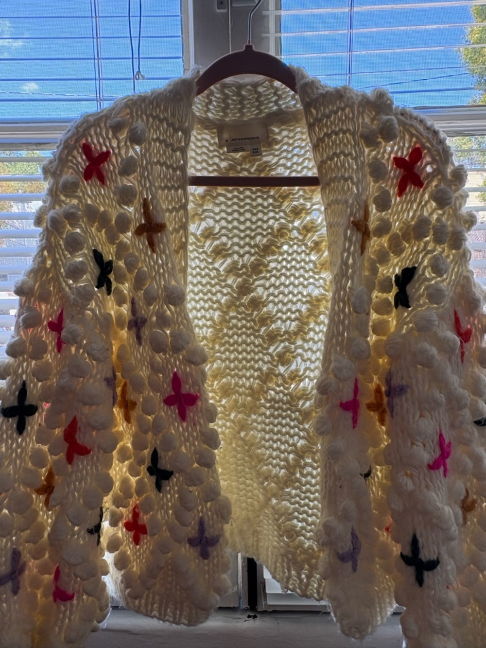 Anthropologie Cream Chunky Open-Knit Cardigan